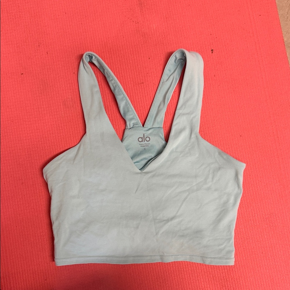 ALO Yoga Sky Blue V-Neck Sports Bra